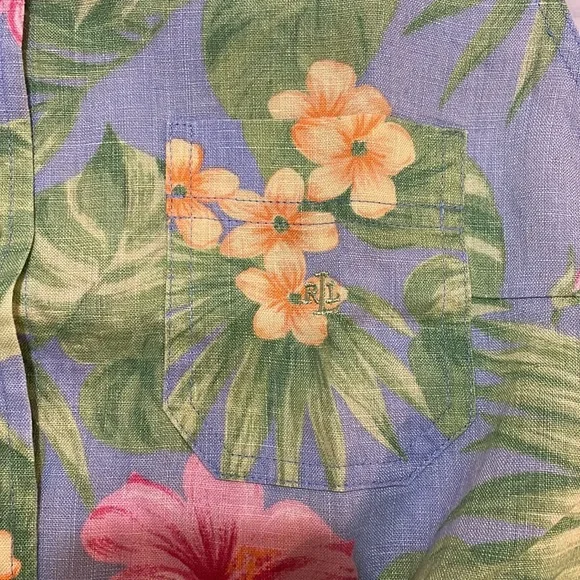 Vintage Lauren Ralph Lauren Front Tie Button Down Floral Hawaiian Shirt - Picture 10 of 10